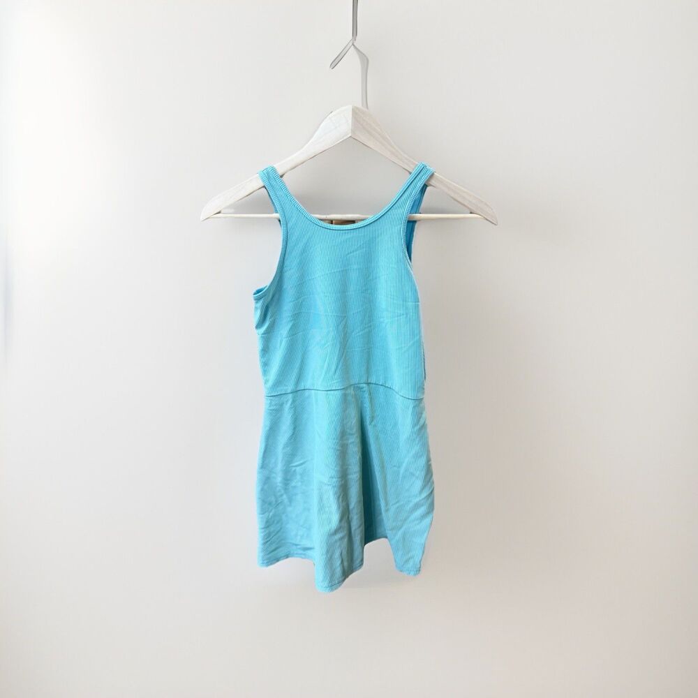 BIN3 Girls XL Old Navy PowerSoft Sleeveless Ribbed Athletic Dress in Blue/Green